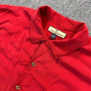 Tommy Bahama 100% Silk Camp Shirt Men's L Red Stripe Floral Palm Tree Pattern